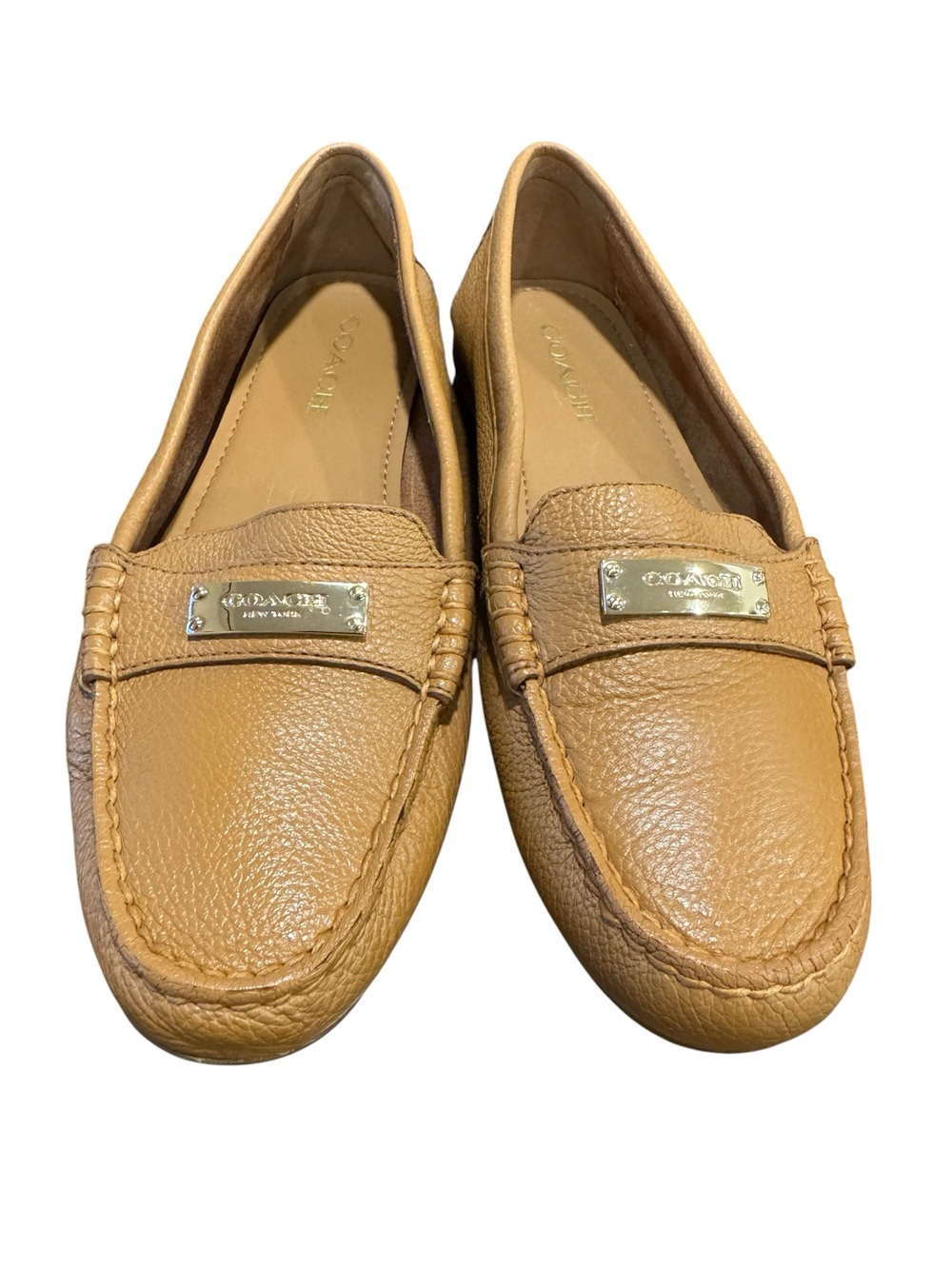 COACH Fredrica Loafers Flats Shoes Tan Light Brown Pebbled Leather Size 8.5B